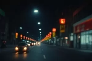 深夜公交车厢内空荡的座椅与窗外路灯,零点三十分的公交剧照